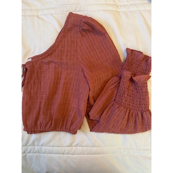 WAYF Women’s Crop Long Sleeve Textured Peasant BOHO Blouse Roast Brown Size M - Picture 8 of 8